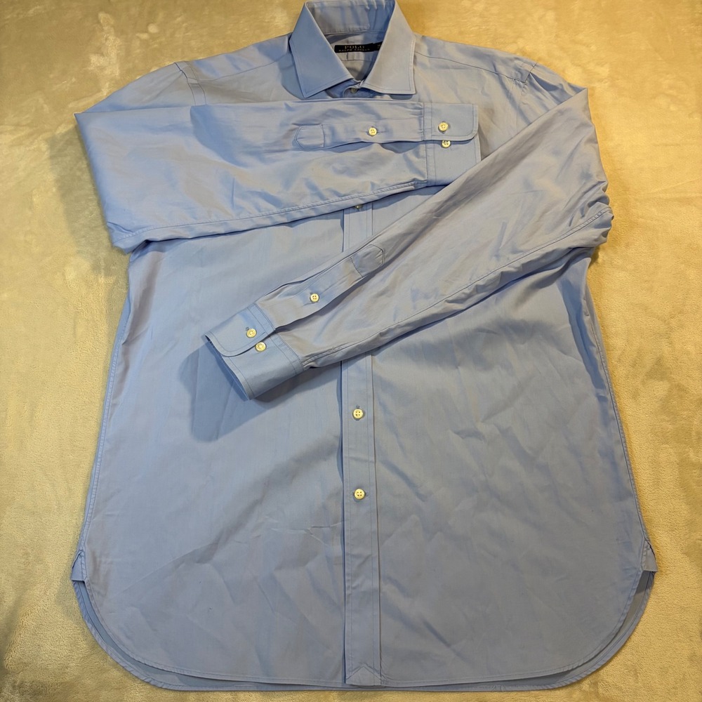 Polo Ralph Lauren Mens Light Blue Cotton Dress Shirt 16 34-35 Spread Collar